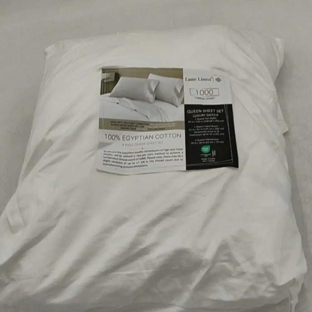 Lane Linen Queen Sheet 4 Piece Set White 1000TC Egyptian Cotton Sateen Bedding